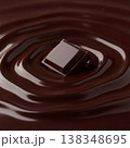 溶けたチョコレートに一欠片のチョコが落ちた波紋の背景素材 138348695