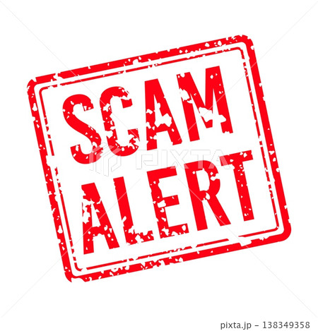 Vector art of a red scam alert rubber stamp with distressed texture and bold typography, symbolizing fraud prevention and cybersecurity awareness, ideal for financial safety campaigns, online Vector art of a red scam alert rubber stamp with distressed texture and bold typography, symbolizing fraud prevention and cybersecurity awareness, ideal for financial safety campaigns, online 138349358