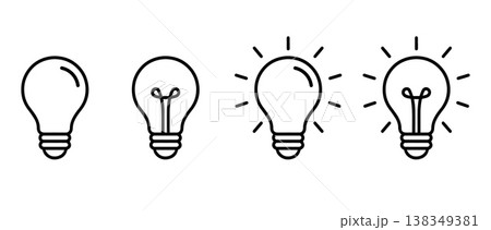 Lamp line icon set with idea bulb collection, minimal outline light bulb symbols for creativity, innovation, inspiration, brainstorming, education, apps, and modern user interface design. Vector 138349381