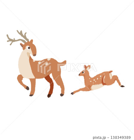 鹿の親子イラスト 動物注意・交通安全のシンプル素材 鹿の親子イラスト 動物注意・交通安全のシンプル素材 138349389