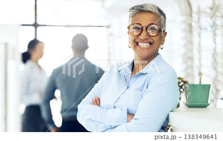 Glasses, arms crossed and store portrait of happy woman for visual wellness, ophthalmology or eyewear. Confident optician, eyeglasses or professional expert for lens frame, visual support or eye care Glasses, arms crossed and store portrait of happy woman for visual wellness, ophthalmology or eyewear. Confident optician, eyeglasses or professional expert for lens frame, visual support or eye care 138349641