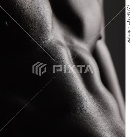 Fitness, man and torso with closeup in studio for wellness, stomach and body on dark background. Person, muscle and bodybuilder with six pack and muscular, healthy lifestyle with muscles and topless Fitness, man and torso with closeup in studio for wellness, stomach and body on dark background. Person, muscle and bodybuilder with six pack and muscular, healthy lifestyle with muscles and topless 138349777