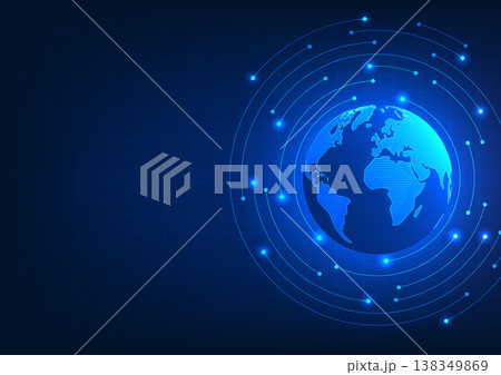 Global technology, the technology that covers the whole world contributes to the development of the economy and people's livelihoods. Vector illustration globe with circles around it Global technology, the technology that covers the whole world contributes to the development of the economy and people's livelihoods. Vector illustration globe with circles around it 138349869