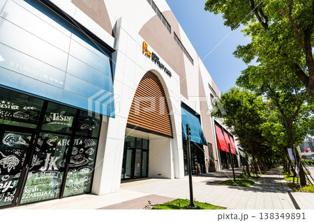 Low-angle view of the Mitsui Outlet Park Linkou in New Taipei City, Taiwan. It is Mitsui Fudosan's third overseas base. Low-angle view of the Mitsui Outlet Park Linkou in New Taipei City, Taiwan. It is Mitsui Fudosan's third overseas base. 138349891