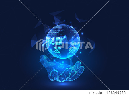Global technology network in hand means easy access to smart technology. It is a network technology that connects information all over the world. 138349953
