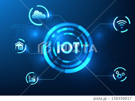 Internet of Things technology IoT placed on the technology circle Allows real-time access to equipment as a system connected to the cloud and the internet. Technology Vector illustration 138350017