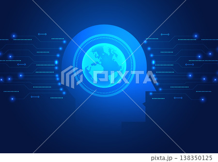 Artificial intelligence robot has globe inside and has a circuit board on the side Refers to the AI system that is being used all over the world to help humans and also help develop businesses. 138350125