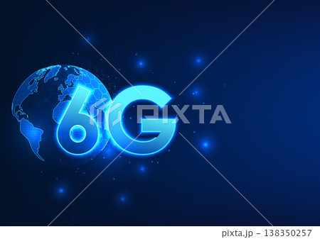 Telecommunication technology, The world in front is a 6g signal with connection lines It represents the development of advanced communications networks to distribute signals throughout the world. Telecommunication technology, The world in front is a 6g signal with connection lines It represents the development of advanced communications networks to distribute signals throughout the world. 138350257