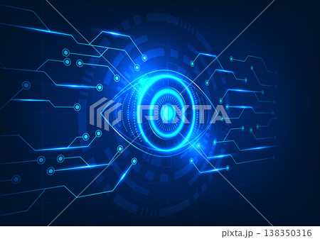 Eye technology connected to the technology circuit board with a technology circle behind the grid Refers to looking for new technology to solve problems and improve well-being. Eye technology connected to the technology circuit board with a technology circle behind the grid Refers to looking for new technology to solve problems and improve well-being. 138350316