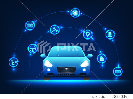 Car technology connected car parts icon It represents a car that is driven by innovations that provide better fuel efficiency and a wider range of applications. Car technology connected car parts icon It represents a car that is driven by innovations that provide better fuel efficiency and a wider range of applications. 138350362