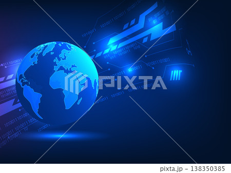 Smart technology world The world with circuits and number codes on the back Connects information technology that covers the whole world by transmitting communication data at high speed economy grows 138350385