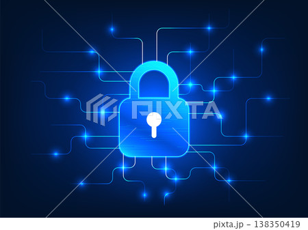 Security technology The lock is connected to the technological circuit with an enchanting glow. It is a technology that protects personal information from being leaked or lost 138350419