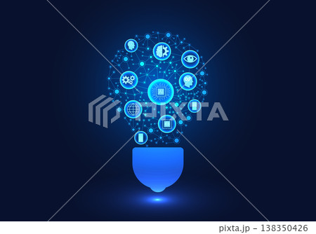 Artificial intelligence in the light bulb refers to the use of smart technology or artificial intelligence to help in solving various problems and initiate new things for businesses. 138350426