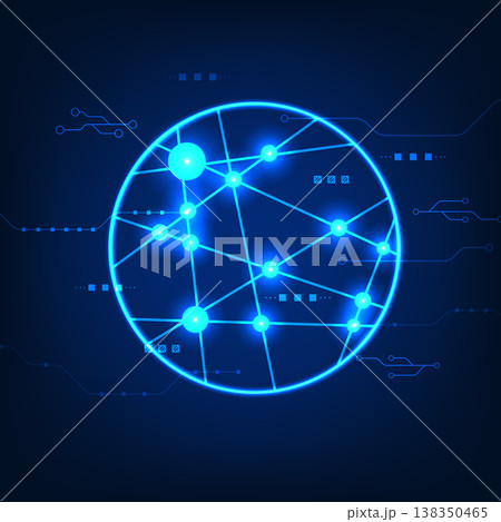 Technology abstract background Hub that connects the technology to process the data is responsible for issuing commands and managing them. It is a circle with mixed technology cycles. 138350465