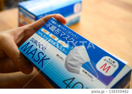 箱を持つ手とマスク 138350482