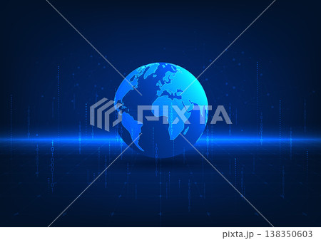 World technology, the world is placed on a grid with lines and codes floating up. It conveys the technology that has access to every corner of the world for the development of the economy and society. 138350603