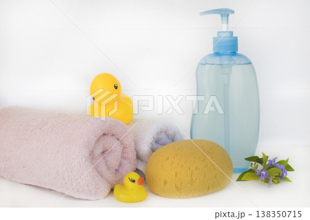 liquid soap, terry cloth and sponge health care of baby liquid soap, terry cloth and sponge health care of baby 138350715