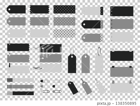 シンプルラベルタグセット モノトーン 見出しデザイン素材 138350895