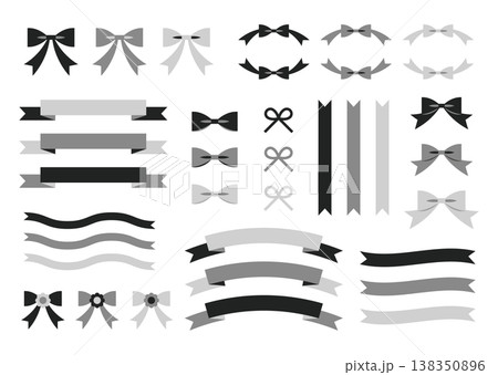 シンプルリボンセット モノトーン デコレーション素材 138350896