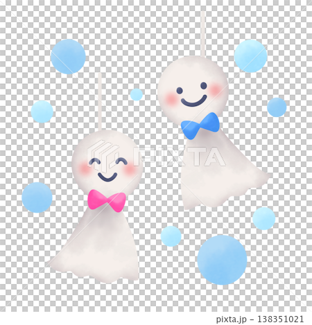 Cute teru teru bozu and fluffy blue circle Cute teru teru bozu and fluffy blue circle 138351021