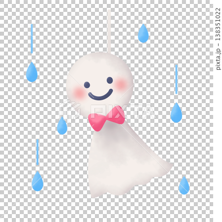 笑顔のてるてる坊主と雨粒のイラスト 138351022
