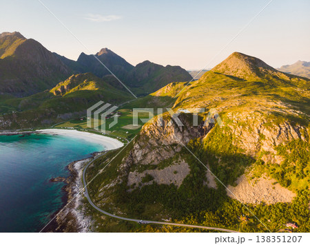 Seascape with sandy beach Lofoten Norway Seascape with sandy beach Lofoten Norway 138351207