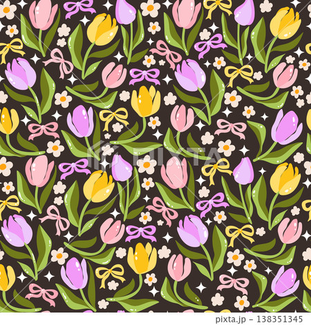 Cute Spring Coquette Tulip floral seamless garden 138351345