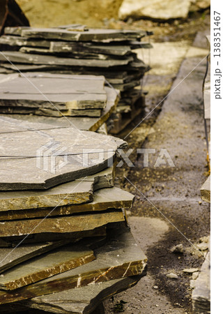 Stone masonry material on construction site 138351467