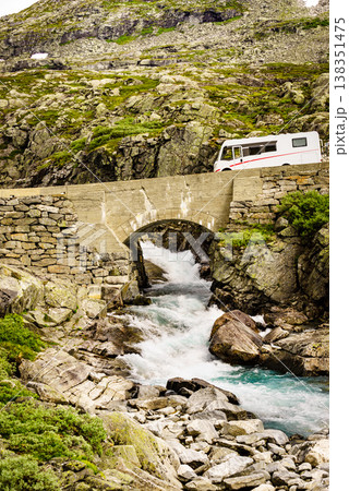Camper car drive in mountains, Norway 138351475