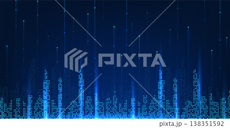 Smart city technology in the form of pixels with lines that connect with the city in a unique way. conveys the technology of A city that takes advantage of modern and intelligent technology innovation Smart city technology in the form of pixels with lines that connect with the city in a unique way. conveys the technology of A city that takes advantage of modern and intelligent technology innovation 138351592