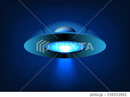 UFO spaceship A beam of white light came out from the spacecraft. is a vector image Suitable for use as a decorative poster or as an illustration UFO spaceship A beam of white light came out from the spacecraft. is a vector image Suitable for use as a decorative poster or as an illustration 138351661