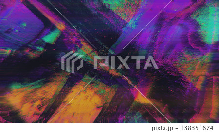 Digital Glitch Art in Neon Purple, Orange, Cyan for Retro 80s, Cyberpunk Style 138351674