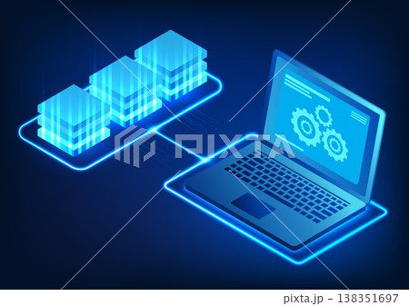 Computer technology The screen has gears that connect to the server. Refers to a computer that retrieves and stores large amounts of data via the internet into servers. 138351697