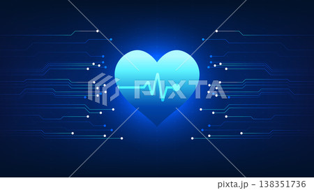 Medical technology The heart is connected to the technology circuit board. Modern technology innovation that measures the patient's heartbeat for diagnosis and treatment. Medical technology The heart is connected to the technology circuit board. Modern technology innovation that measures the patient's heartbeat for diagnosis and treatment. 138351736
