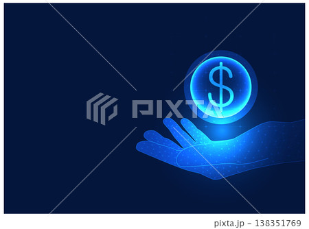 businessman hand holding digital coin Modern financial technology popularly uses digital coins for trading. It is convenient to use. Modern business people turn to use more and more. 138351769