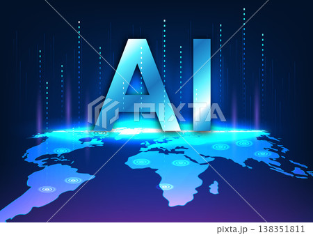 Immerse in artificial intelligence technology with a technology concept. The letter "AI" atop the world map, with rising connection lines, portrays the global utilization of AI technology. Immerse in artificial intelligence technology with a technology concept. The letter "AI" atop the world map, with rising connection lines, portrays the global utilization of AI technology. 138351811
