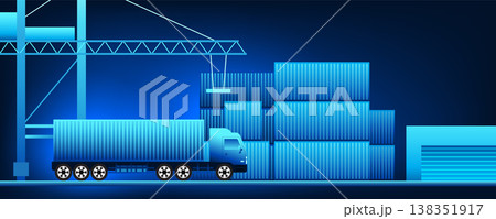 Transportation and logistics business technology Container truck is picking up cargo from the shipping port. to go to the warehouse destination Using technology to help make things faster. Transportation and logistics business technology Container truck is picking up cargo from the shipping port. to go to the warehouse destination Using technology to help make things faster. 138351917