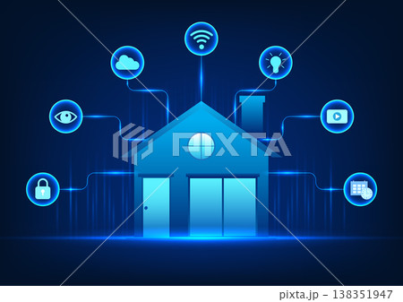 Smart home technology It is a home control system with a variety of technologies used in home automation control systems. by the image of the house with lines connected to the icon Smart home technology It is a home control system with a variety of technologies used in home automation control systems. by the image of the house with lines connected to the icon 138351947