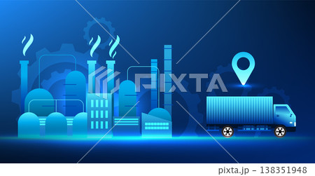 Transportation and logistics business technology Container truck is picking up goods from the factory. By using technology to help manage transportation and also using artificial intelligence. 138351948