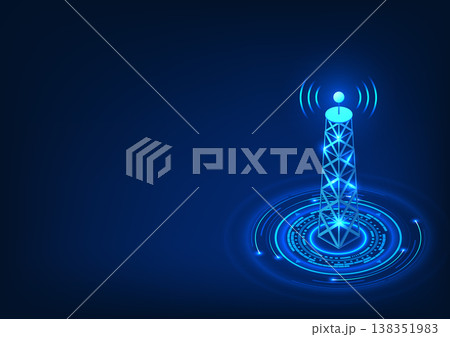 Transmission tower technology on technology circle It is a technology for transmitting signals into electronic devices to be able to communicate and access the Internet system, isometric images. 138351983