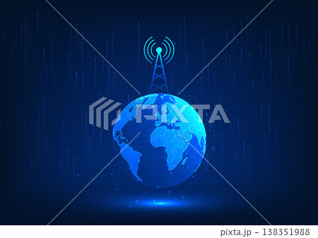 Transmission tower technology Placed on the world with information lines Refers to the technology of transmitting signals around the world to access the Internet. communication business contact 138351988