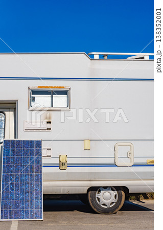 Solar photovoltaic panel at camper caravan Solar photovoltaic panel at camper caravan 138352001