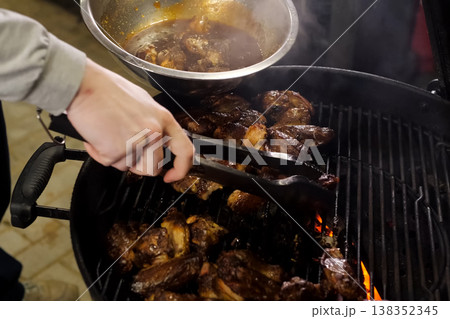 pieces of grilled chicken, flavored poultry meat pieces of grilled chicken, flavored poultry meat 138352345