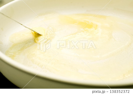 Butter in pan, put butter in a pan before starting to fry 138352372