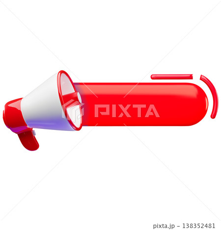 3D megaphone icon with a red, elongated horizontal text box. 138352481