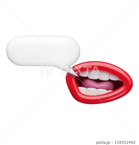 Speak mouth with speech bubble, vector 3D character open talking mouth, comic funny facial communication expression Speak mouth with speech bubble, vector 3D character open talking mouth, comic funny facial communication expression 138352492