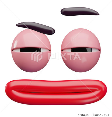 3D red mouth and eyes with half-closed eyelids and a displeased expression. 3D red mouth and eyes with half-closed eyelids and a displeased expression. 138352494