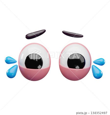 3D eye icon with closed lower eyelids, teardrops, and eyebrows. 3D eye icon with closed lower eyelids, teardrops, and eyebrows. 138352497
