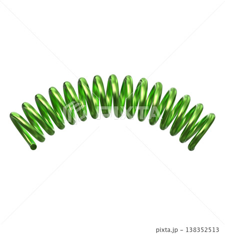 Metal spring, extended green coil 3D vector icon, realistic flexible spiral metal wire, curved springy coil suspension Metal spring, extended green coil 3D vector icon, realistic flexible spiral metal wire, curved springy coil suspension 138352513