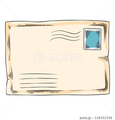 Close envelope with postage stamp sketch vector icon, hand drawn paper letter envelope, vintage postal mail message Close envelope with postage stamp sketch vector icon, hand drawn paper letter envelope, vintage postal mail message 138352556